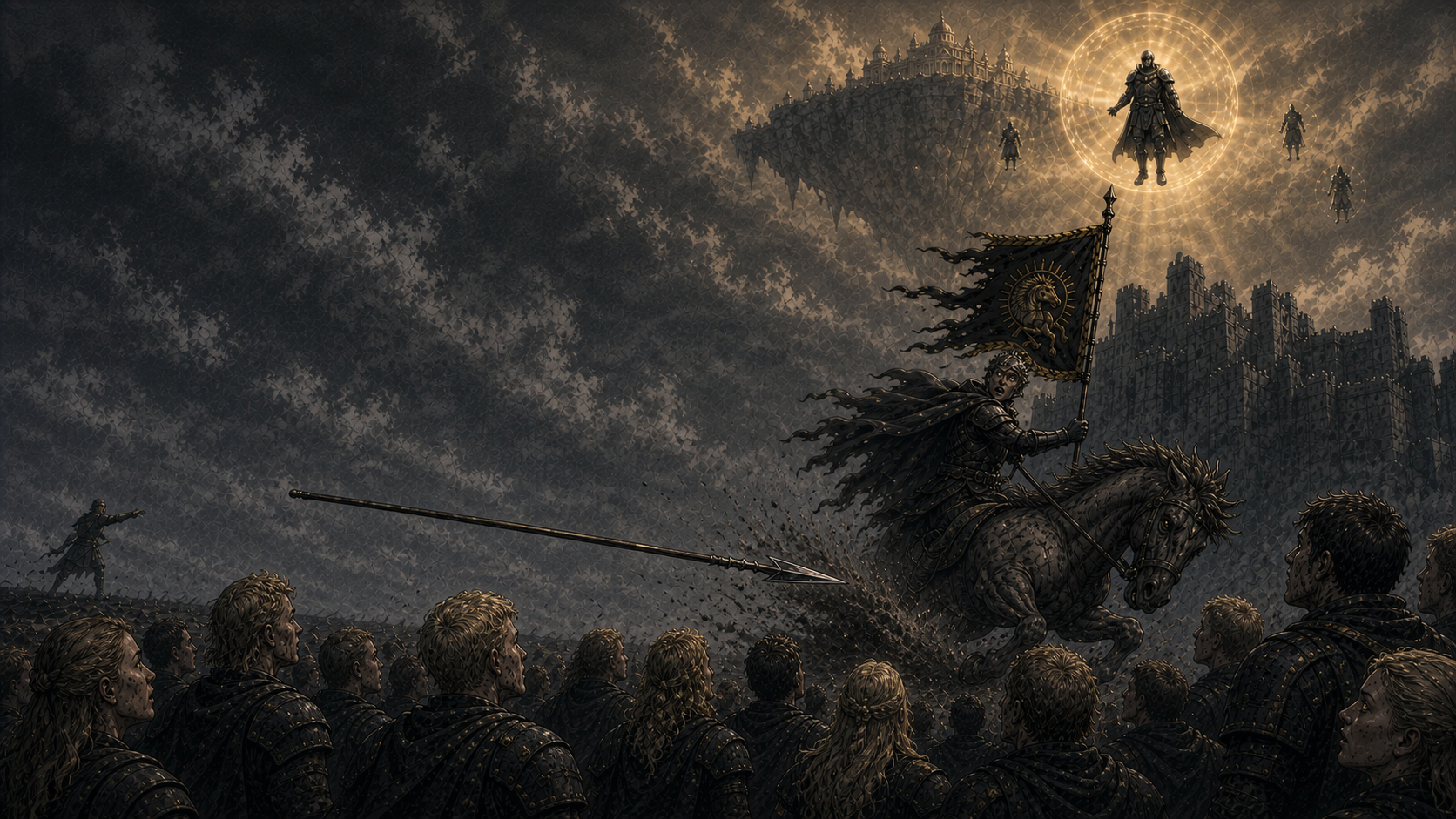 Pax’s spear is turned aside from Apollo’s last rider as the Proctors’ intervention becomes visible above the battle.